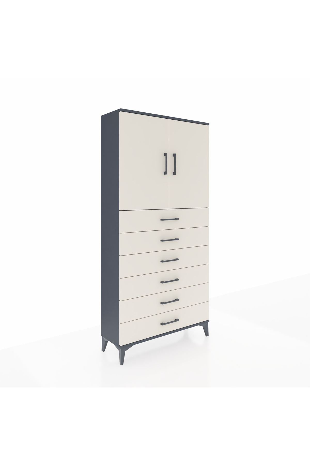 Arges Dolap 2 Raflı 6 Çekmeceli 2 Kapaklı 88x30x182 Antrasit-Aytaşı