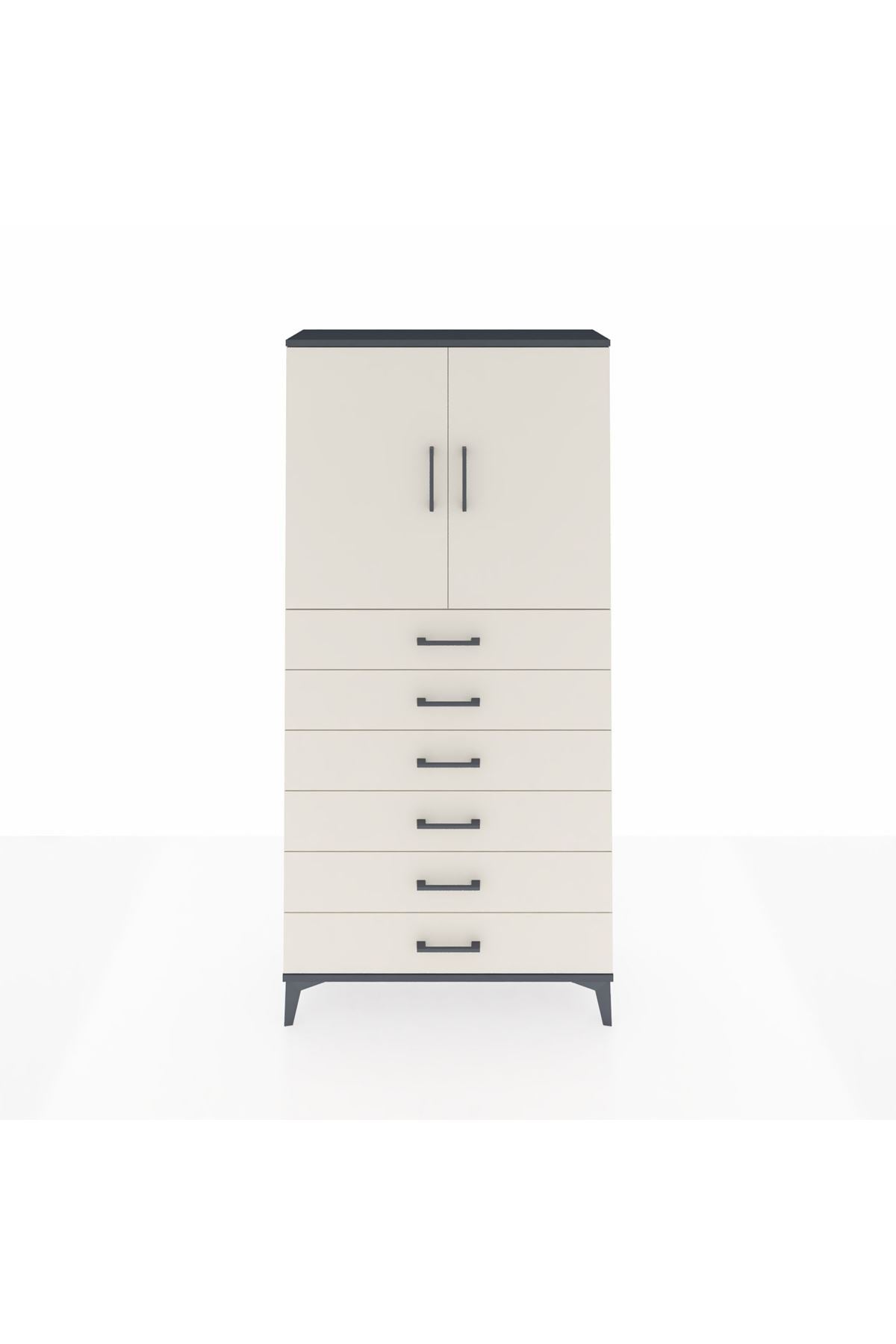 Arges Dolap 2 Raflı 6 Çekmeceli 2 Kapaklı 88x30x182 Antrasit-Aytaşı