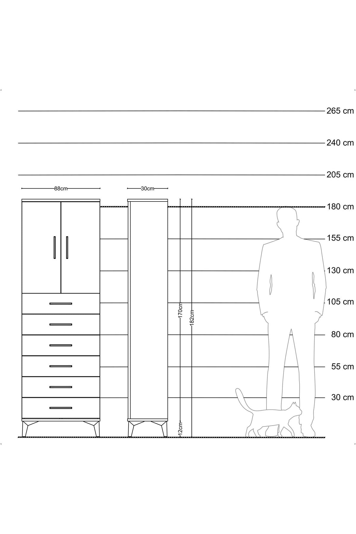 Arges Dolap 2 Raflı 6 Çekmeceli 2 Kapaklı 88x30x182 Antrasit-Aytaşı