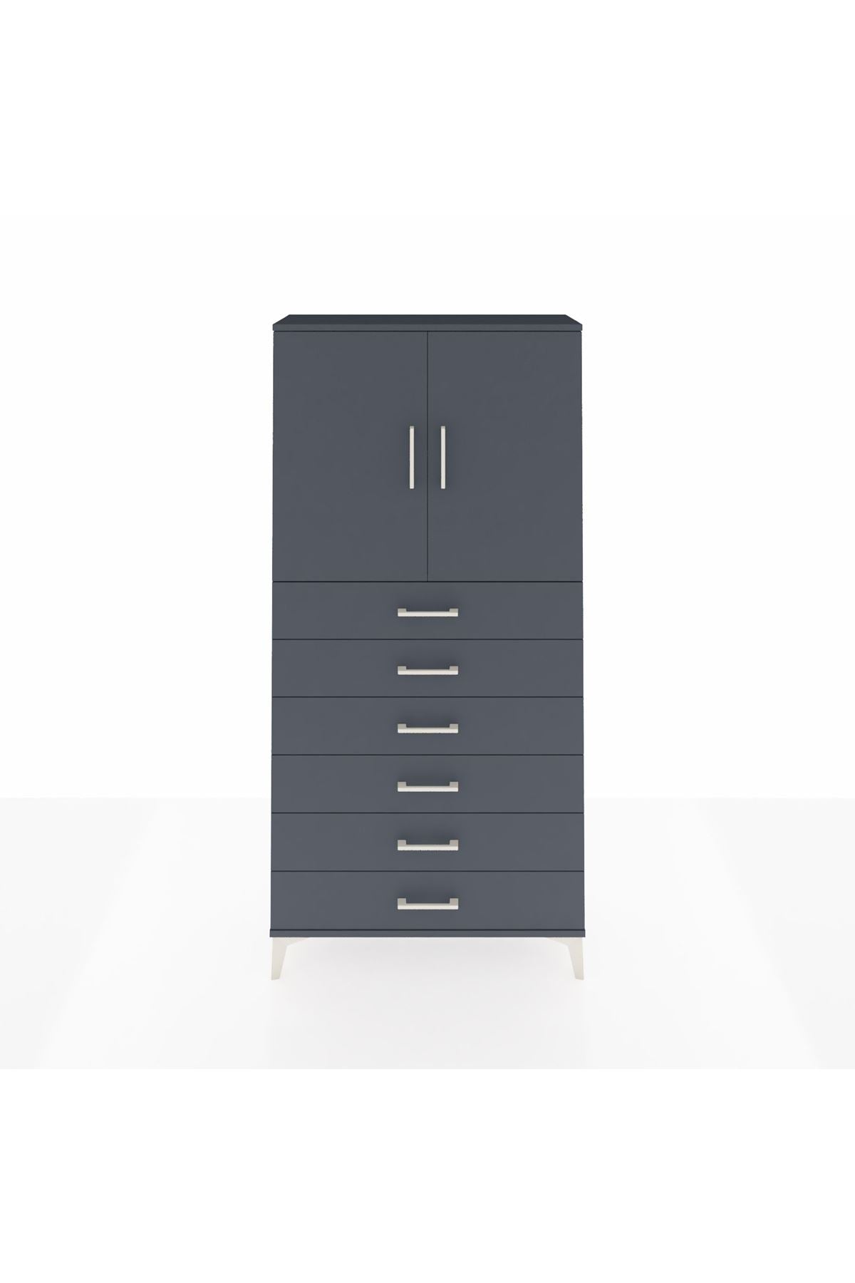 Arges Dolap 2 Raflı 6 Çekmeceli 2 Kapaklı 88x30x182 Antrasit-Antrasit