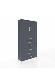 Arges Dolap 2 Raflı 6 Çekmeceli 2 Kapaklı 88x30x182 Antrasit-Antrasit