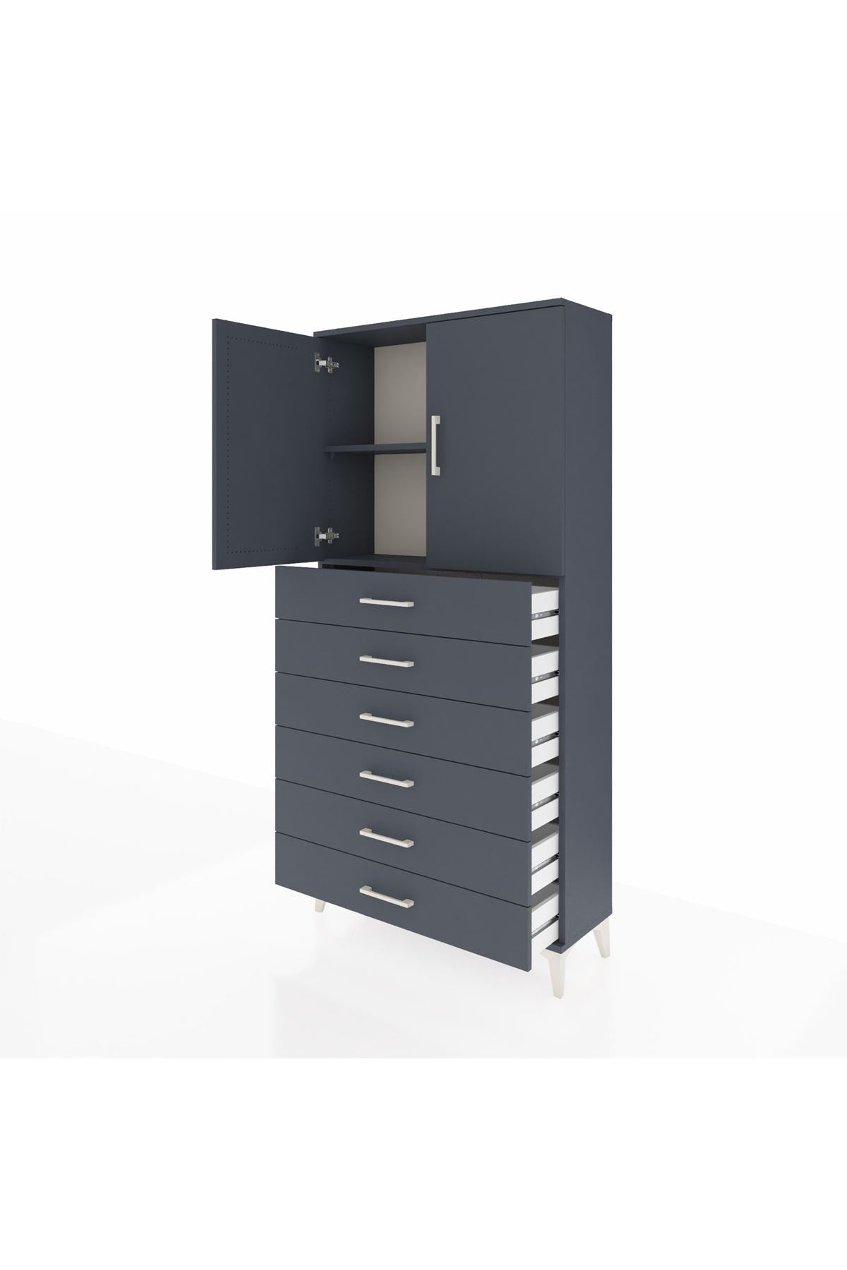 Arges Dolap 2 Raflı 6 Çekmeceli 2 Kapaklı 88x30x182 Antrasit-Antrasit