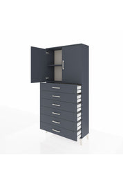 Arges Dolap 2 Raflı 6 Çekmeceli 2 Kapaklı 88x30x182 Antrasit-Antrasit