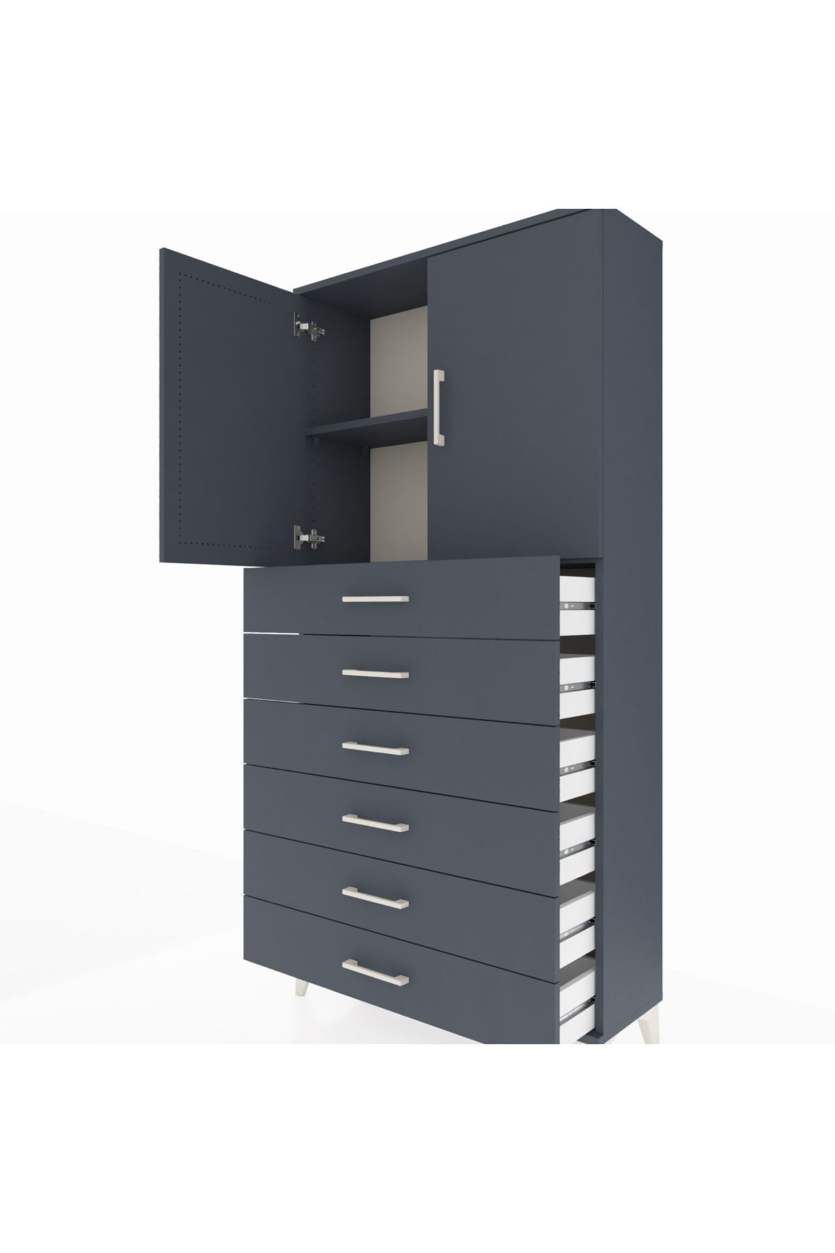 Arges Dolap 2 Raflı 6 Çekmeceli 2 Kapaklı 88x30x182 Antrasit-Antrasit