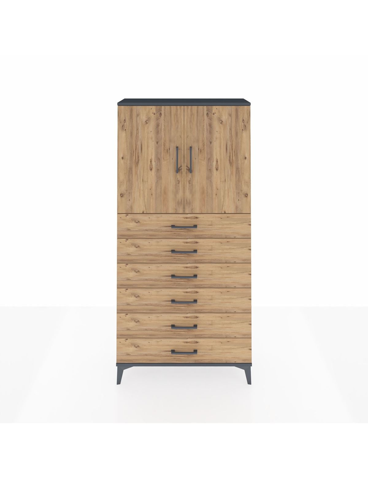 Arges Dolap 2 Raflı 6 Çekmeceli 2 Kapaklı 88x30x182 Antrasit-Çam