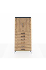 Arges Dolap 2 Raflı 6 Çekmeceli 2 Kapaklı 88x30x182 Antrasit-Çam