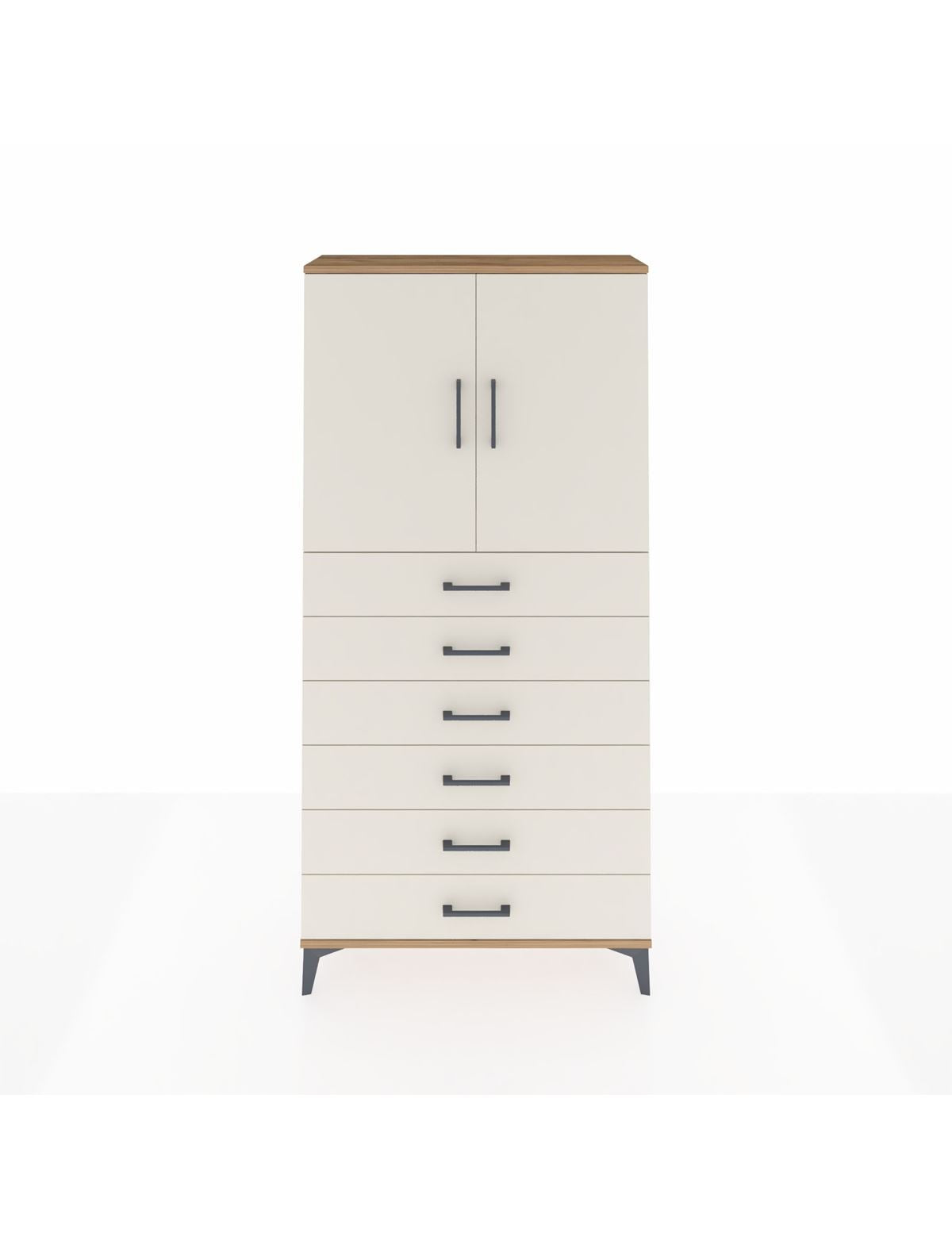 Arges Dolap 2 Raflı 6 Çekmeceli 2 Kapaklı 88x30x182 Çam-Aytaşı