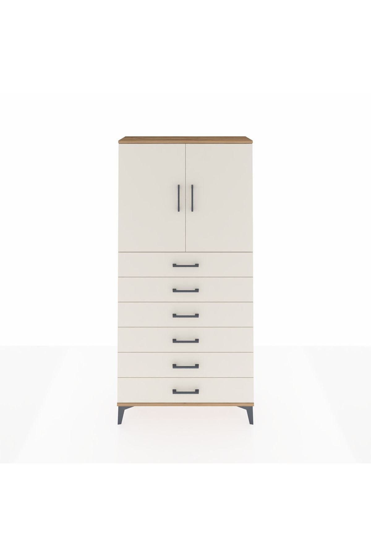 Arges Dolap 2 Raflı 6 Çekmeceli 2 Kapaklı 88x30x182 Çam-Aytaşı