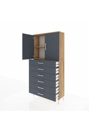 Arges Dolap 2 Raflı 6 Çekmeceli 2 Kapaklı 88x30x182 Çam-Antrasit