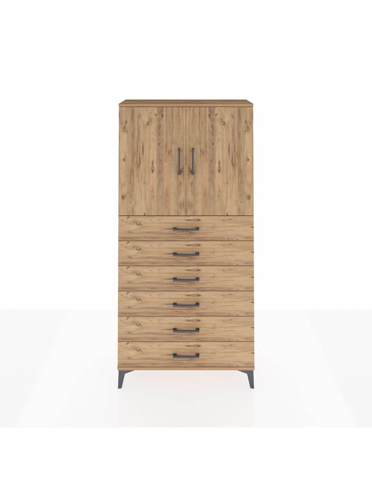 Arges Dolap 2 Raflı 6 Çekmeceli 2 Kapaklı 88x30x182 Çam-Çam