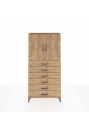 Arges Dolap 2 Raflı 6 Çekmeceli 2 Kapaklı 88x30x182 Çam-Çam