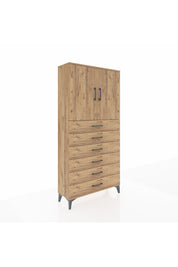 Arges Dolap 2 Raflı 6 Çekmeceli 2 Kapaklı 88x30x182 Çam-Çam