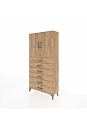 Arges Dolap 2 Raflı 6 Çekmeceli 2 Kapaklı 88x30x182 Çam-Çam