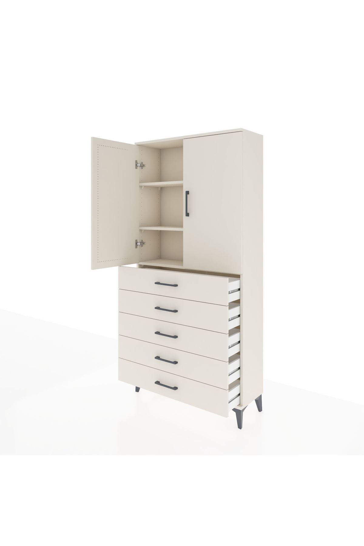 Arges Dolap 3 Raflı 5 Çekmeceli 2 Kapaklı 88x30x182 Aytaşı-Aytaşı