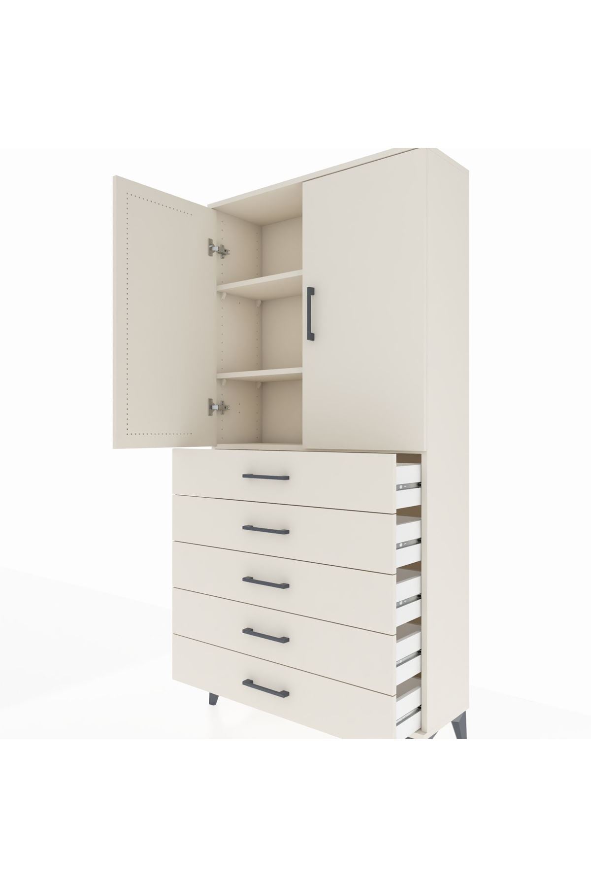 Arges Dolap 3 Raflı 5 Çekmeceli 2 Kapaklı 88x30x182 Aytaşı-Aytaşı