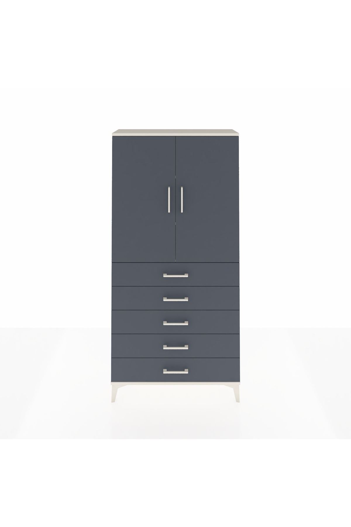 Arges Dolap 3 Raflı 5 Çekmeceli 2 Kapaklı 88x30x182 Aytaşı-Antrasit