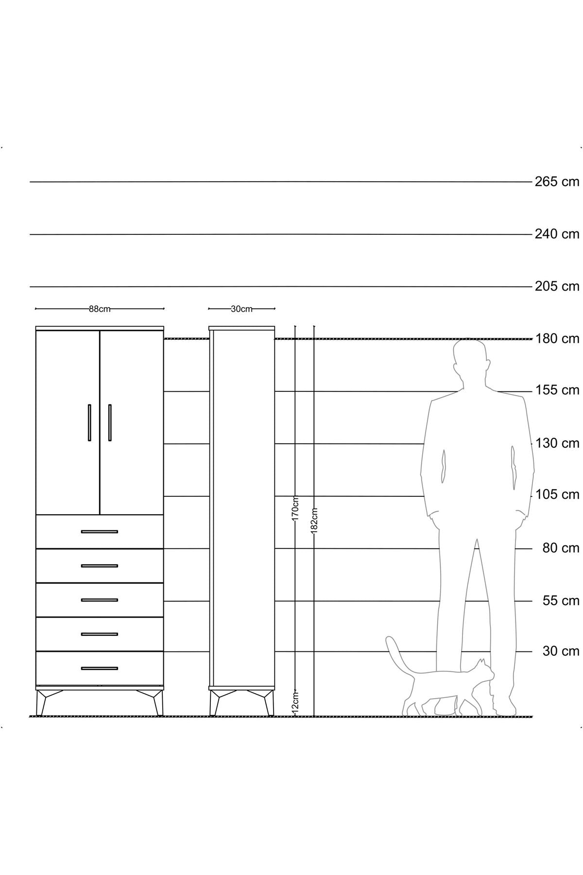 Arges Dolap 3 Raflı 5 Çekmeceli 2 Kapaklı 88x30x182 Aytaşı-Antrasit