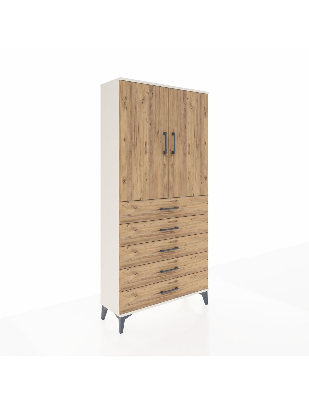 Arges Dolap 3 Raflı 5 Çekmeceli 2 Kapaklı 88x30x182 Aytaşı-Çam