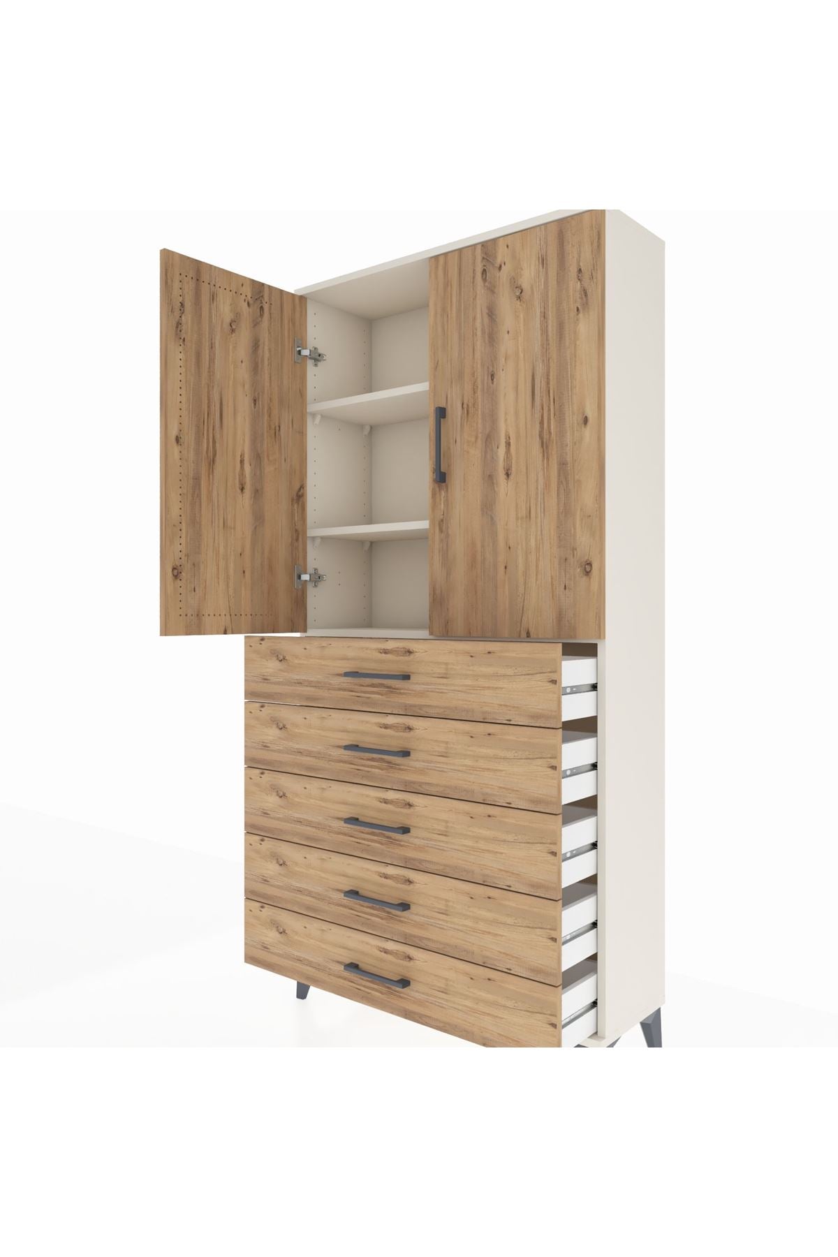 Arges Dolap 3 Raflı 5 Çekmeceli 2 Kapaklı 88x30x182 Aytaşı-Çam