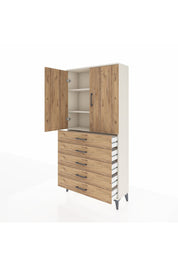 Arges Dolap 3 Raflı 5 Çekmeceli 2 Kapaklı 88x30x182 Aytaşı-Çam