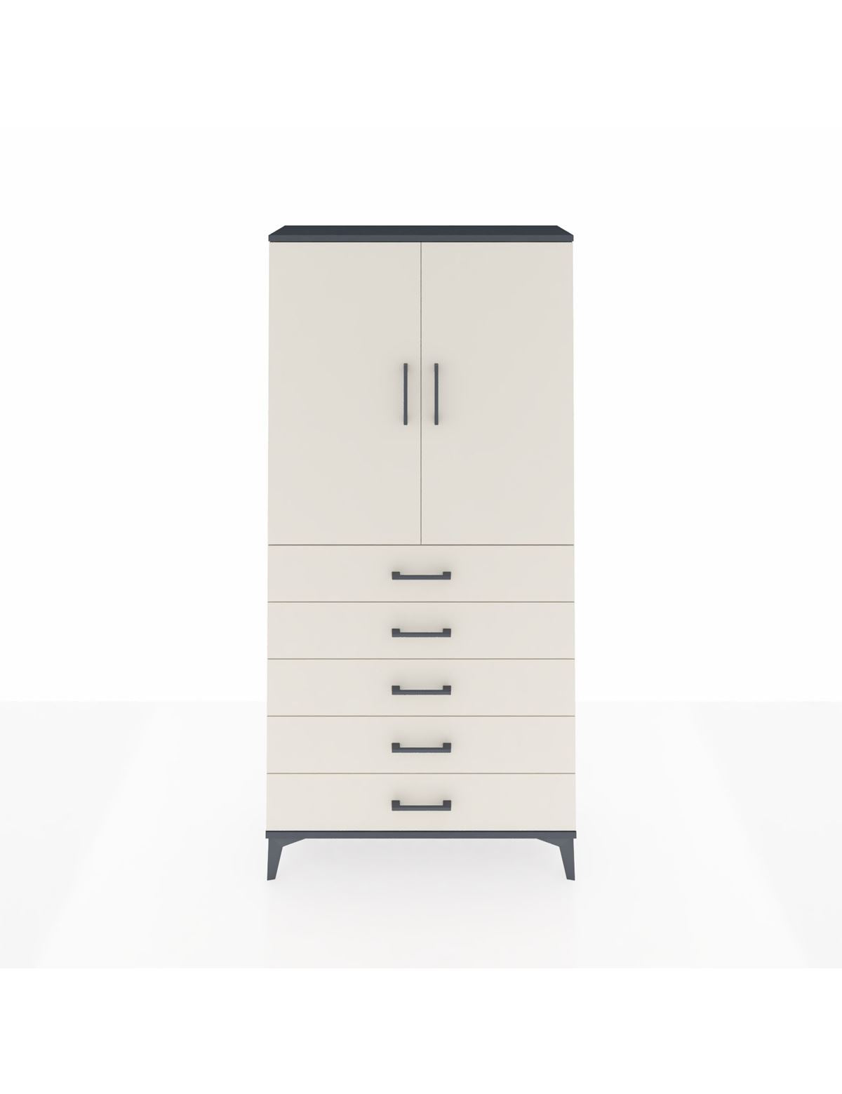 Arges Dolap 3 Raflı 5 Çekmeceli 2 Kapaklı 88x30x182 Antrasit-Aytaşı