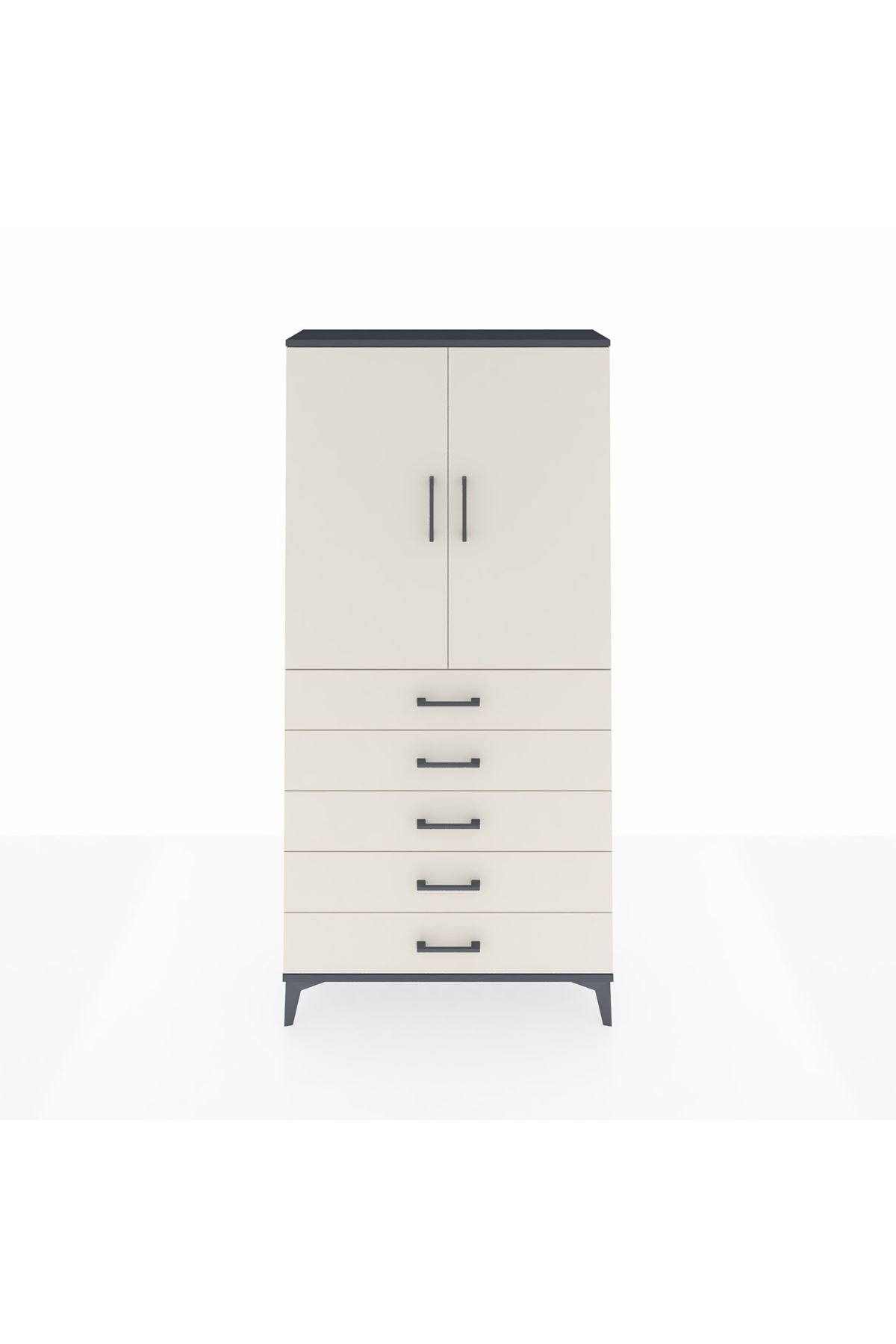 Arges Dolap 3 Raflı 5 Çekmeceli 2 Kapaklı 88x30x182 Antrasit-Aytaşı