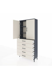 Arges Dolap 3 Raflı 5 Çekmeceli 2 Kapaklı 88x30x182 Antrasit-Aytaşı