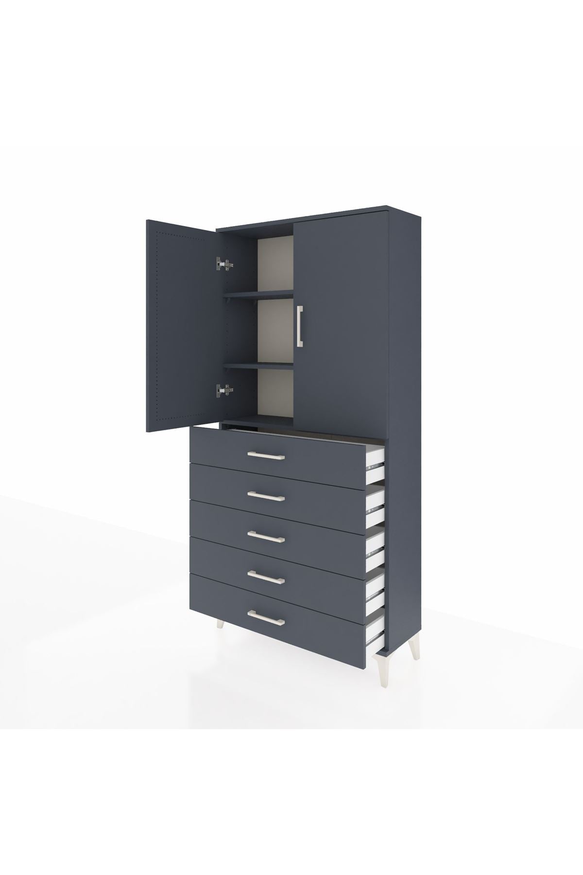 Arges Dolap 3 Raflı 5 Çekmeceli 2 Kapaklı 88x30x182 Antrasit-Antrasit