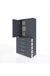 Arges Dolap 3 Raflı 5 Çekmeceli 2 Kapaklı 88x30x182 Antrasit-Antrasit