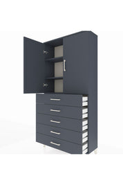 Arges Dolap 3 Raflı 5 Çekmeceli 2 Kapaklı 88x30x182 Antrasit-Antrasit