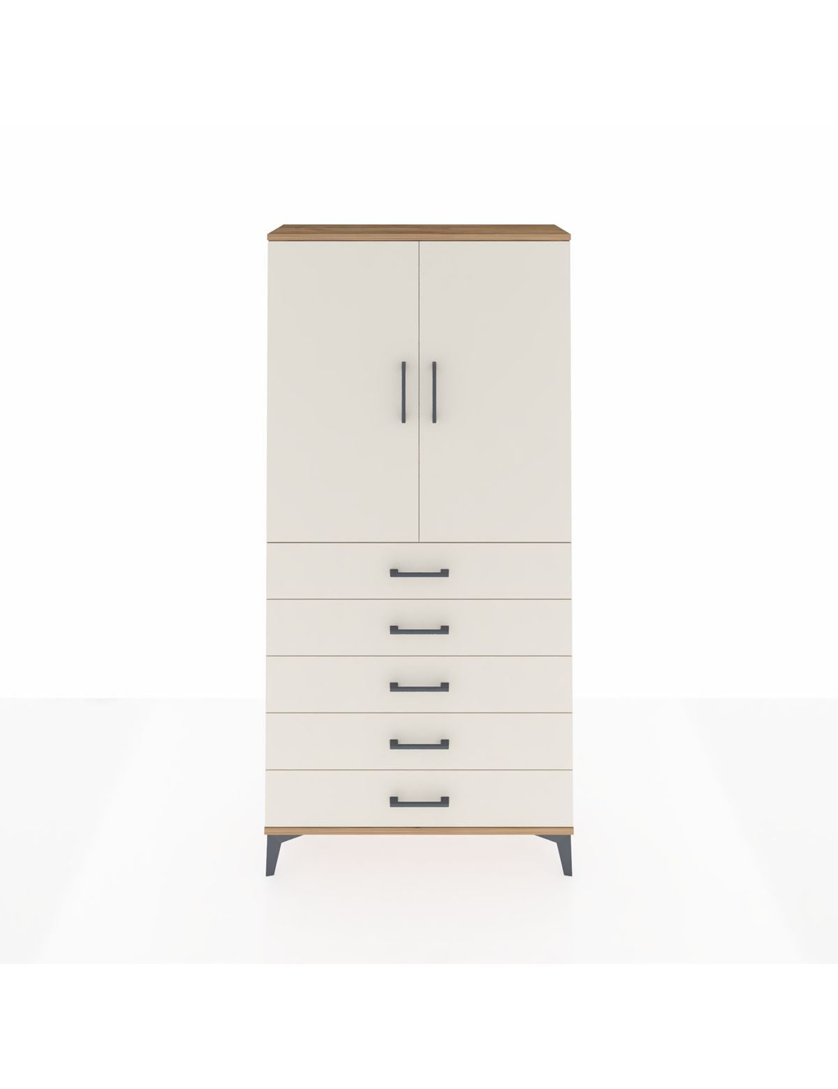 Arges Dolap 3 Raflı 5 Çekmeceli 2 Kapaklı 88x30x182 Çam-Aytaşı