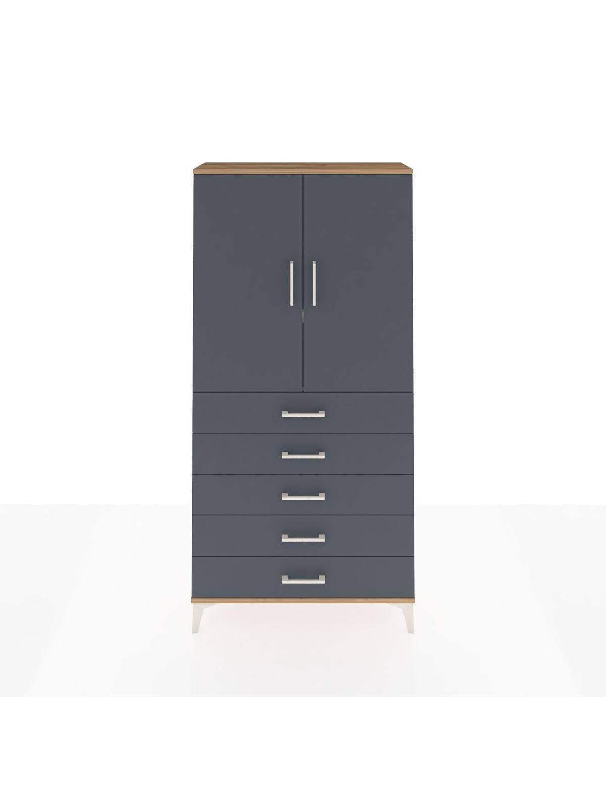 Arges Dolap 3 Raflı 5 Çekmeceli 2 Kapaklı 88x30x182 Çam-Antrasit