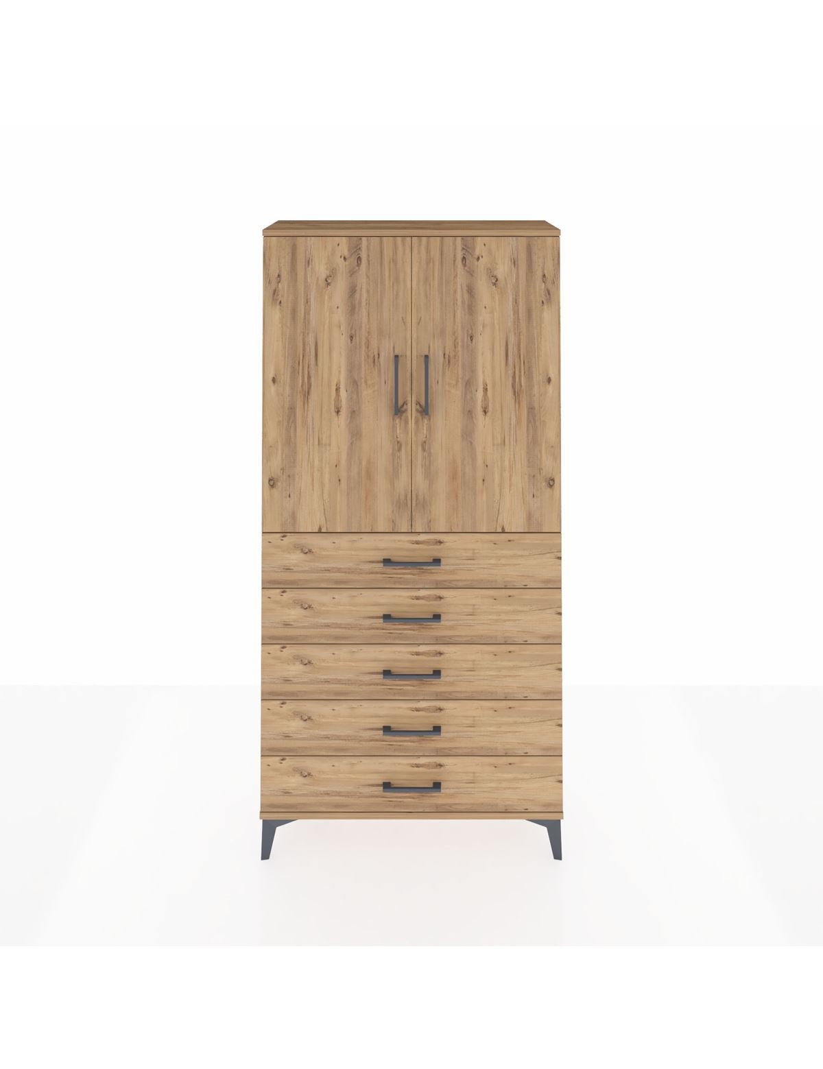 Arges Dolap 3 Raflı 5 Çekmeceli 2 Kapaklı 88x30x182 Çam-Çam