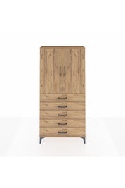 Arges Dolap 3 Raflı 5 Çekmeceli 2 Kapaklı 88x30x182 Çam-Çam