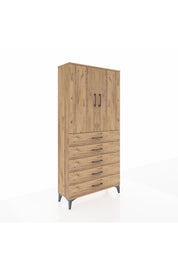 Arges Dolap 3 Raflı 5 Çekmeceli 2 Kapaklı 88x30x182 Çam-Çam