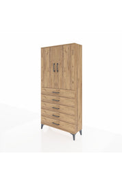 Arges Dolap 3 Raflı 5 Çekmeceli 2 Kapaklı 88x30x182 Çam-Çam