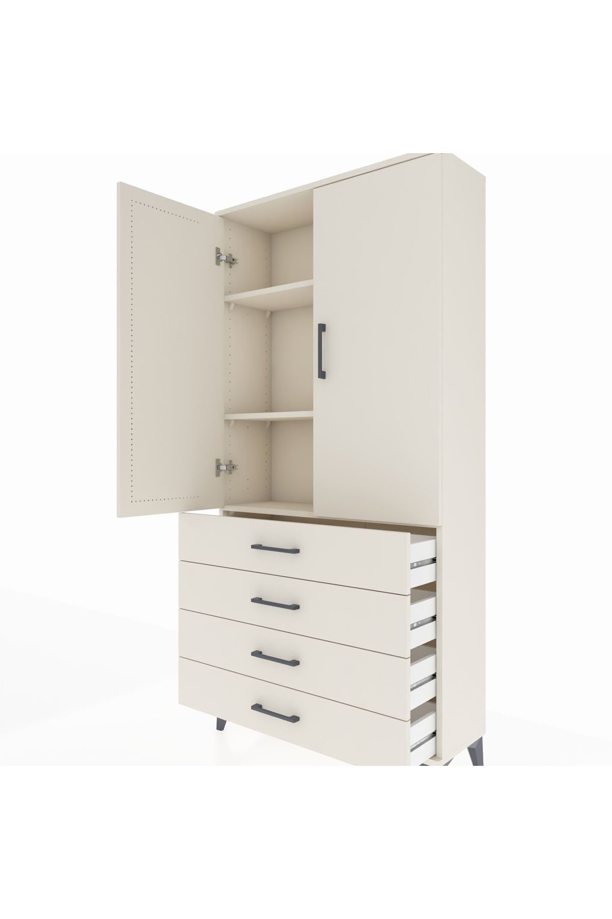 Arges Dolap 3 Raflı 4 Çekmeceli 2 Kapaklı 88x30x182 Aytaşı-Aytaşı