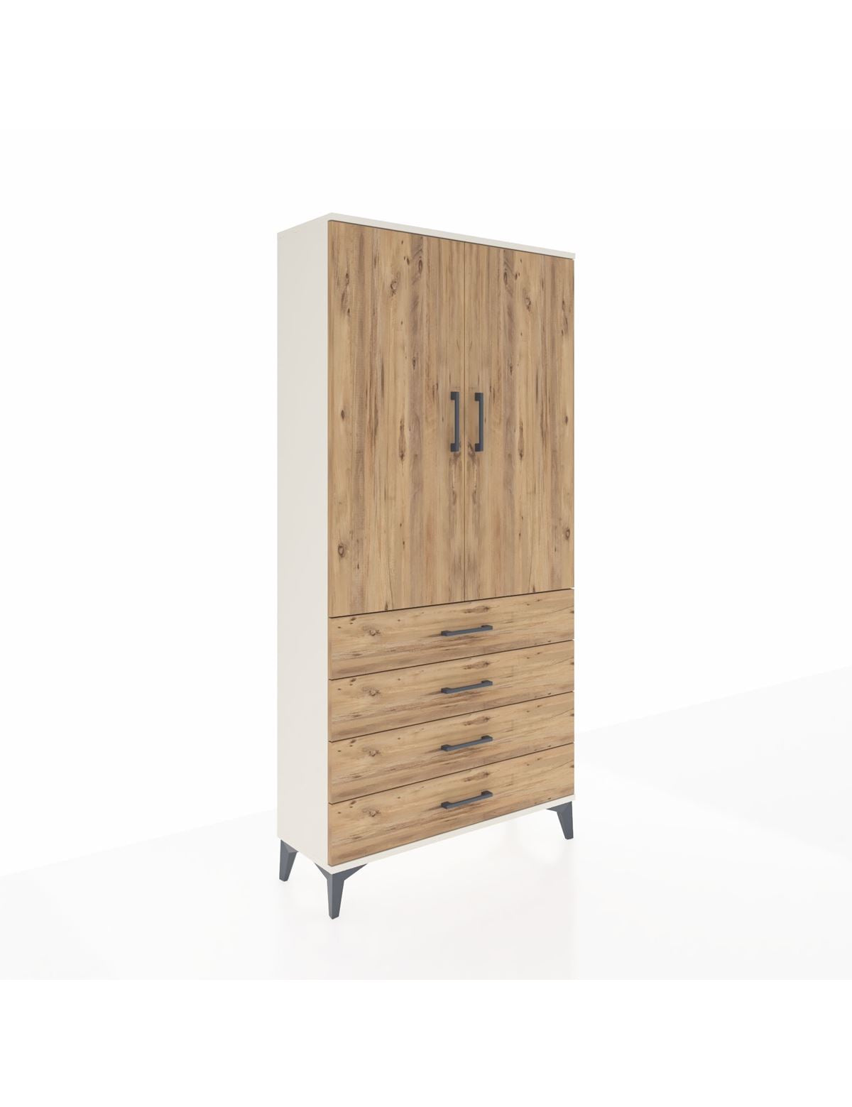 Arges Dolap 3 Raflı 4 Çekmeceli 2 Kapaklı 88x30x182 Aytaşı-Çam