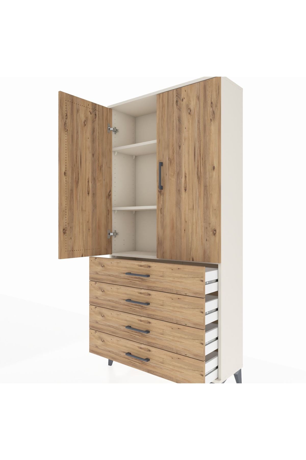 Arges Dolap 3 Raflı 4 Çekmeceli 2 Kapaklı 88x30x182 Aytaşı-Çam