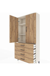 Arges Dolap 3 Raflı 4 Çekmeceli 2 Kapaklı 88x30x182 Aytaşı-Çam