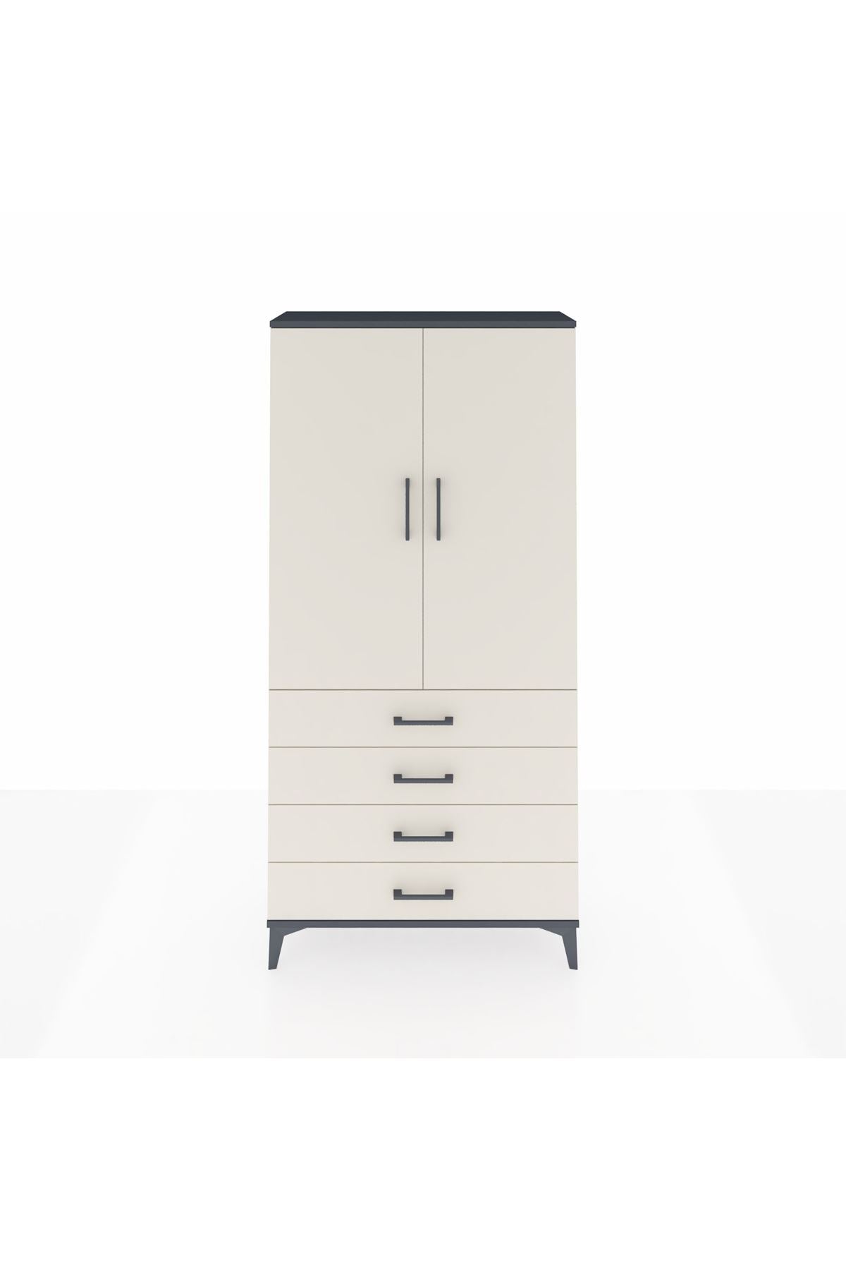 Arges Dolap 3 Raflı 4 Çekmeceli 2 Kapaklı 88x30x182 Antrasit-Aytaşı