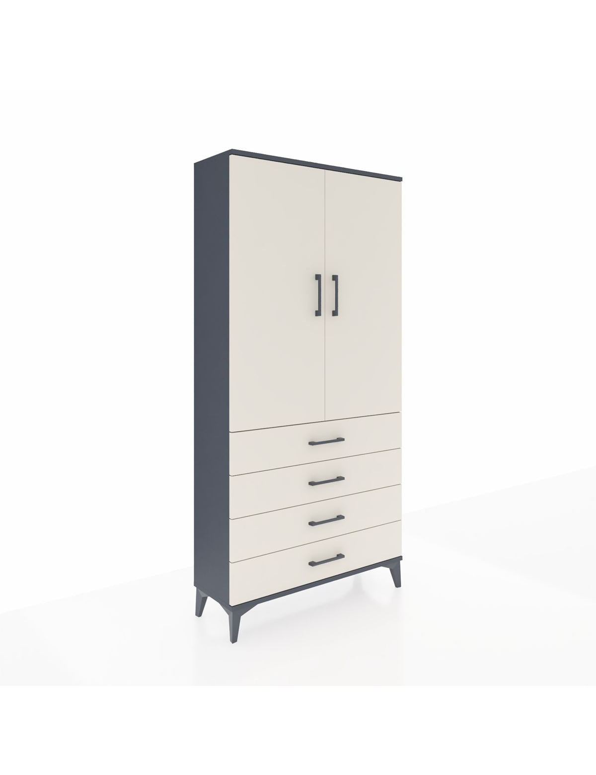 Arges Dolap 3 Raflı 4 Çekmeceli 2 Kapaklı 88x30x182 Antrasit-Aytaşı