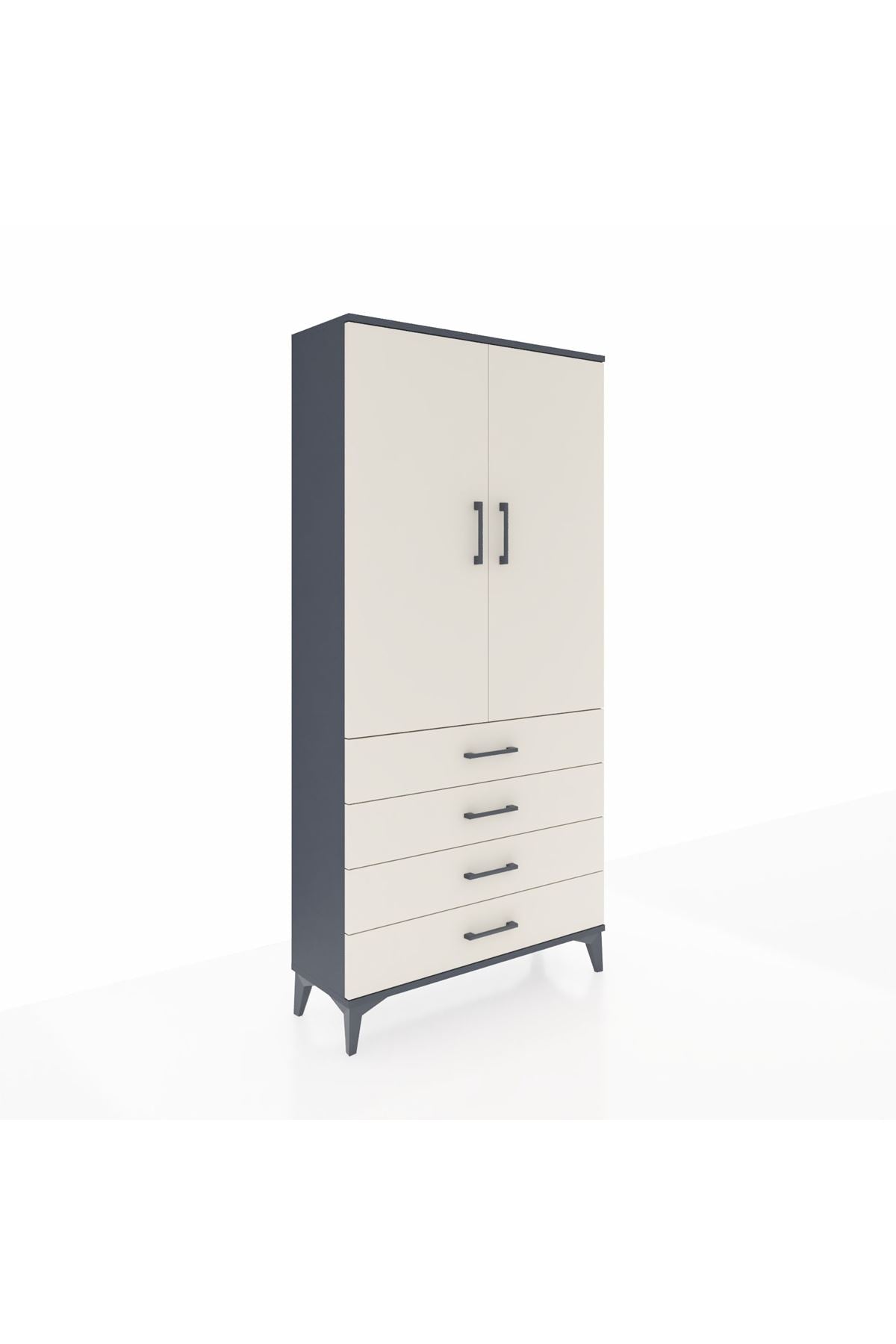 Arges Dolap 3 Raflı 4 Çekmeceli 2 Kapaklı 88x30x182 Antrasit-Aytaşı