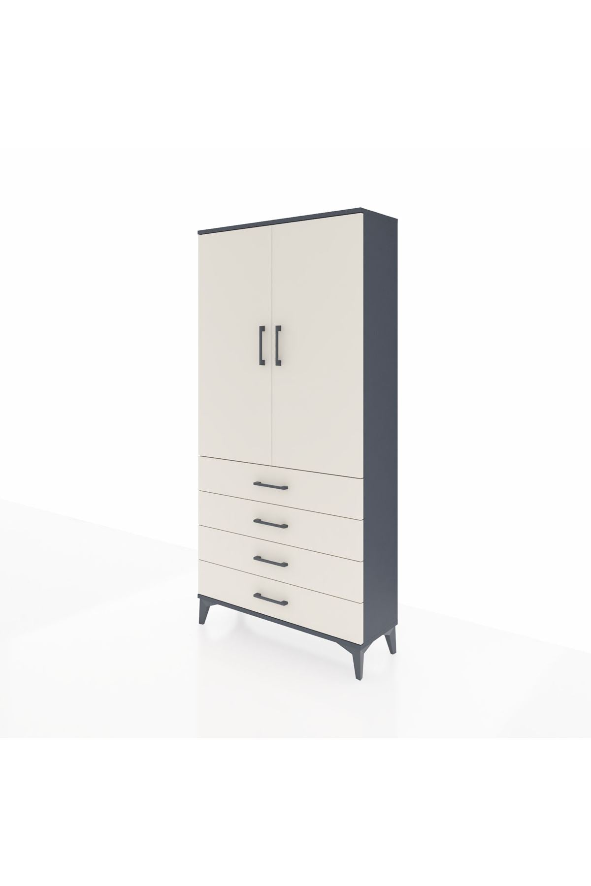 Arges Dolap 3 Raflı 4 Çekmeceli 2 Kapaklı 88x30x182 Antrasit-Aytaşı