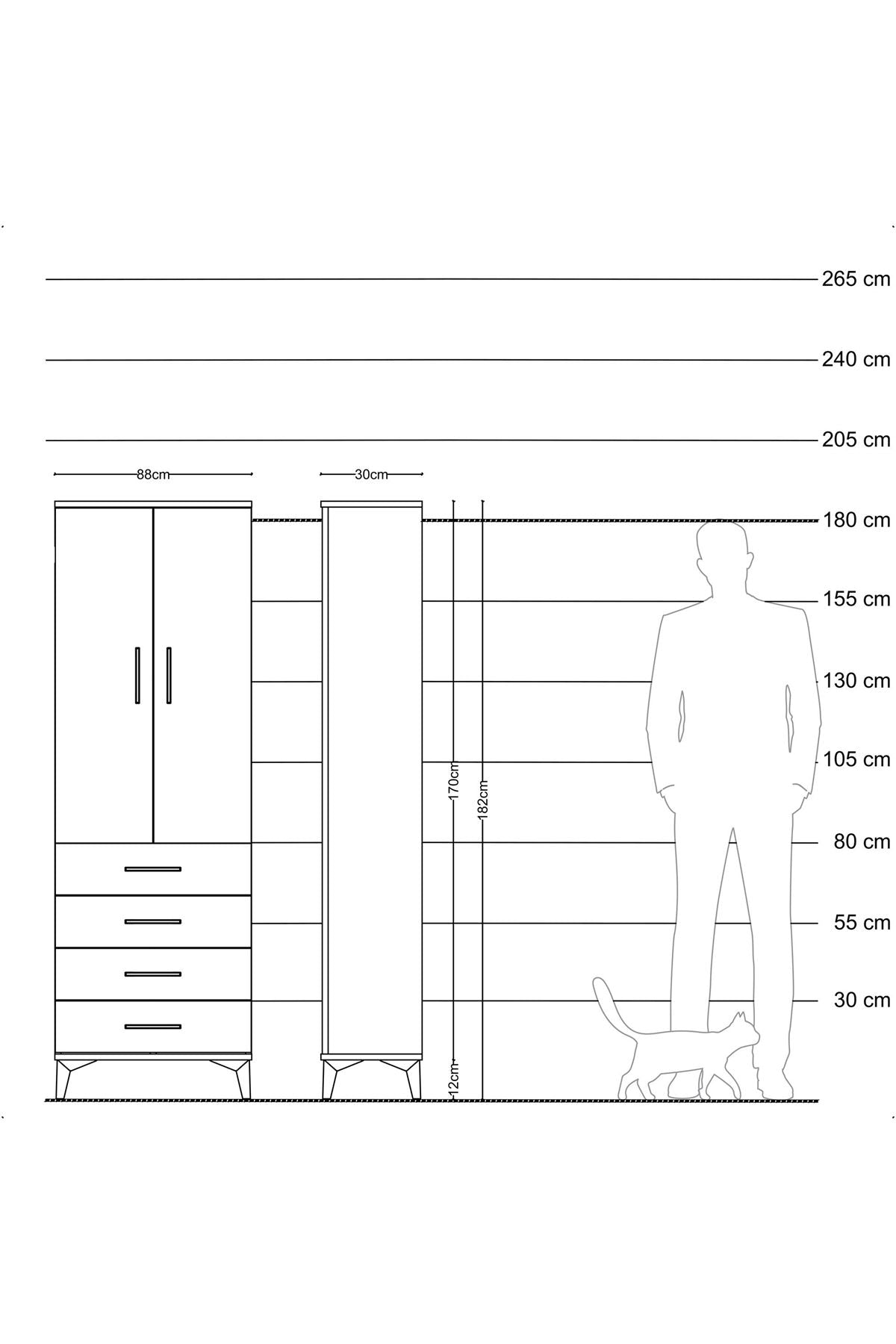 Arges Dolap 3 Raflı 4 Çekmeceli 2 Kapaklı 88x30x182 Antrasit-Aytaşı