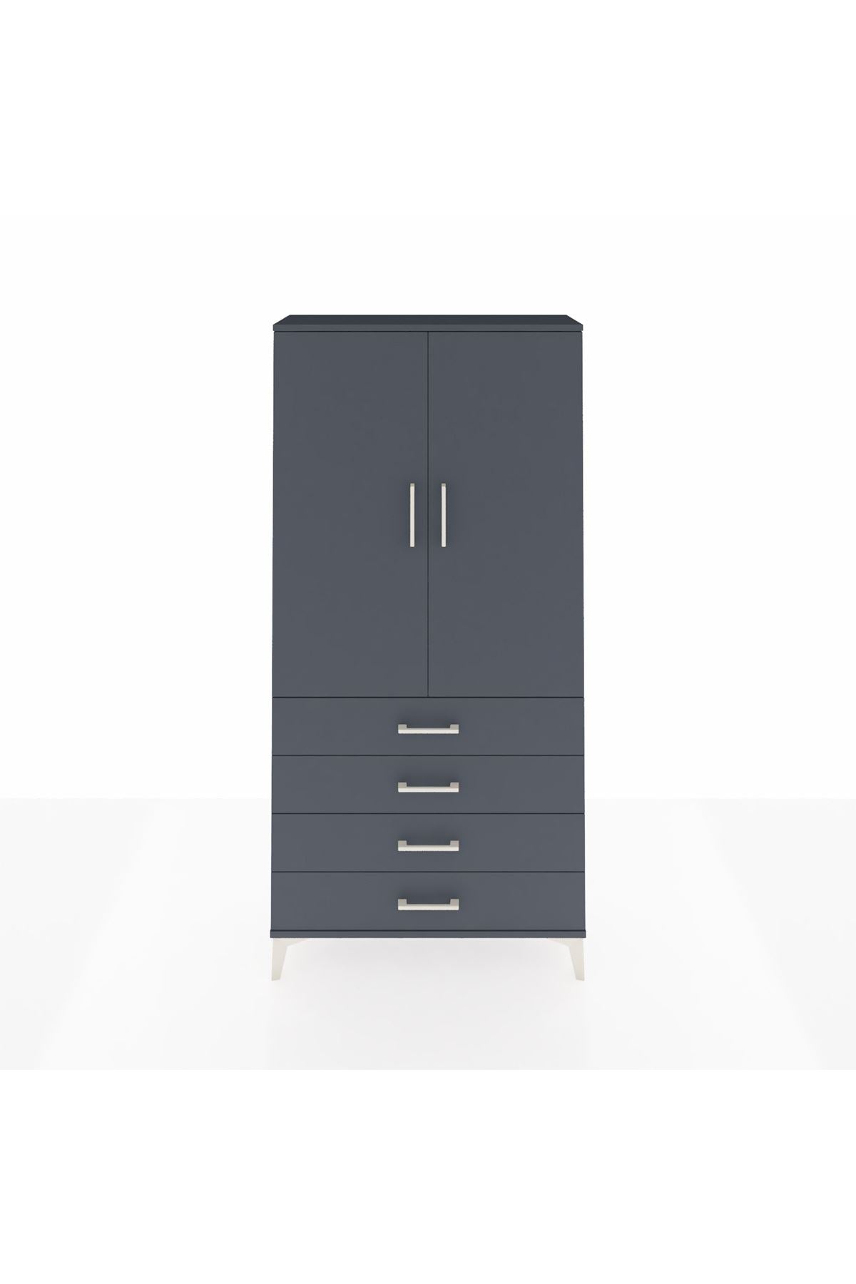 Arges Dolap 3 Raflı 4 Çekmeceli 2 Kapaklı 88x30x182 Antrasit-Antrasit