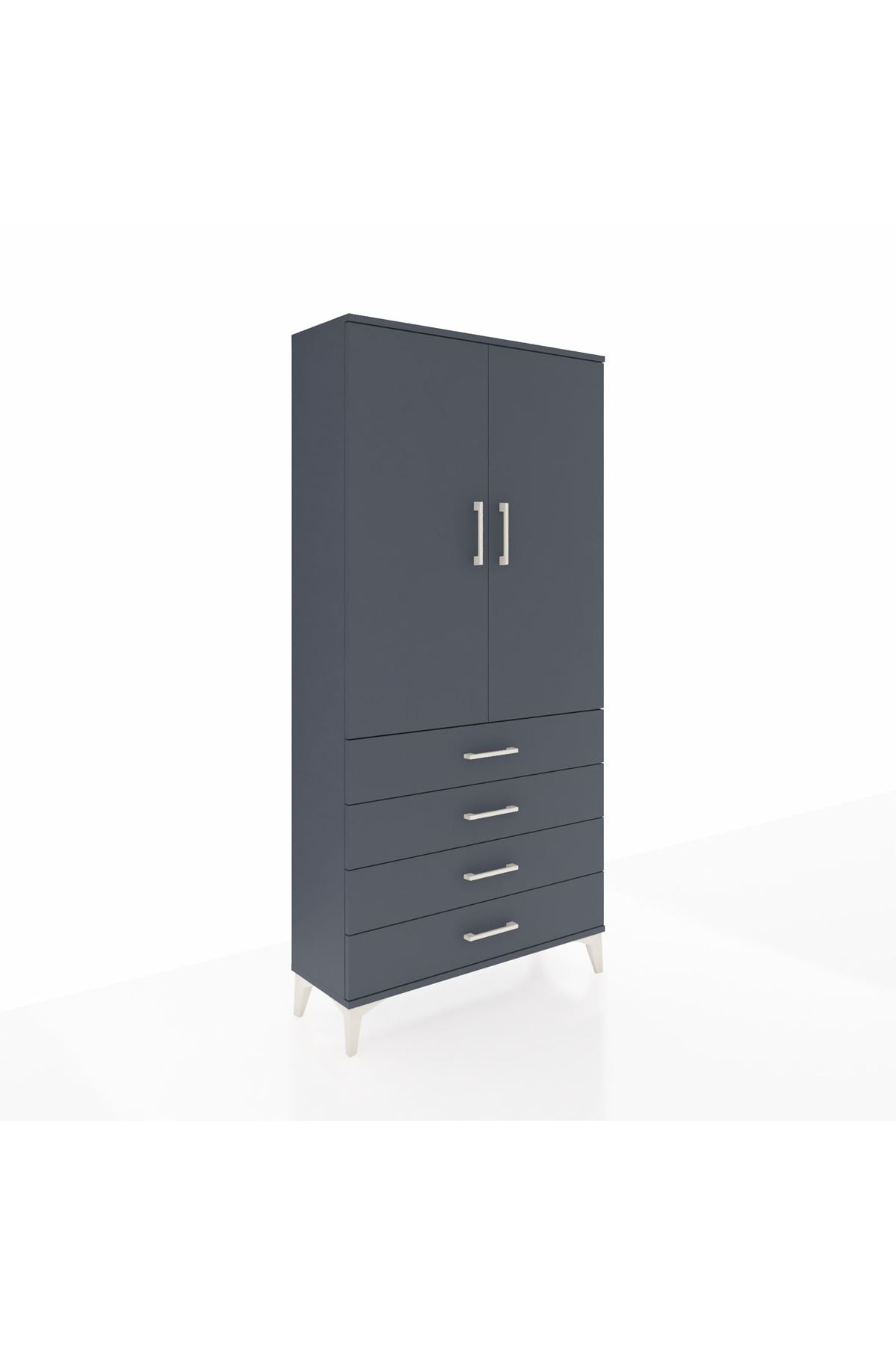 Arges Dolap 3 Raflı 4 Çekmeceli 2 Kapaklı 88x30x182 Antrasit-Antrasit