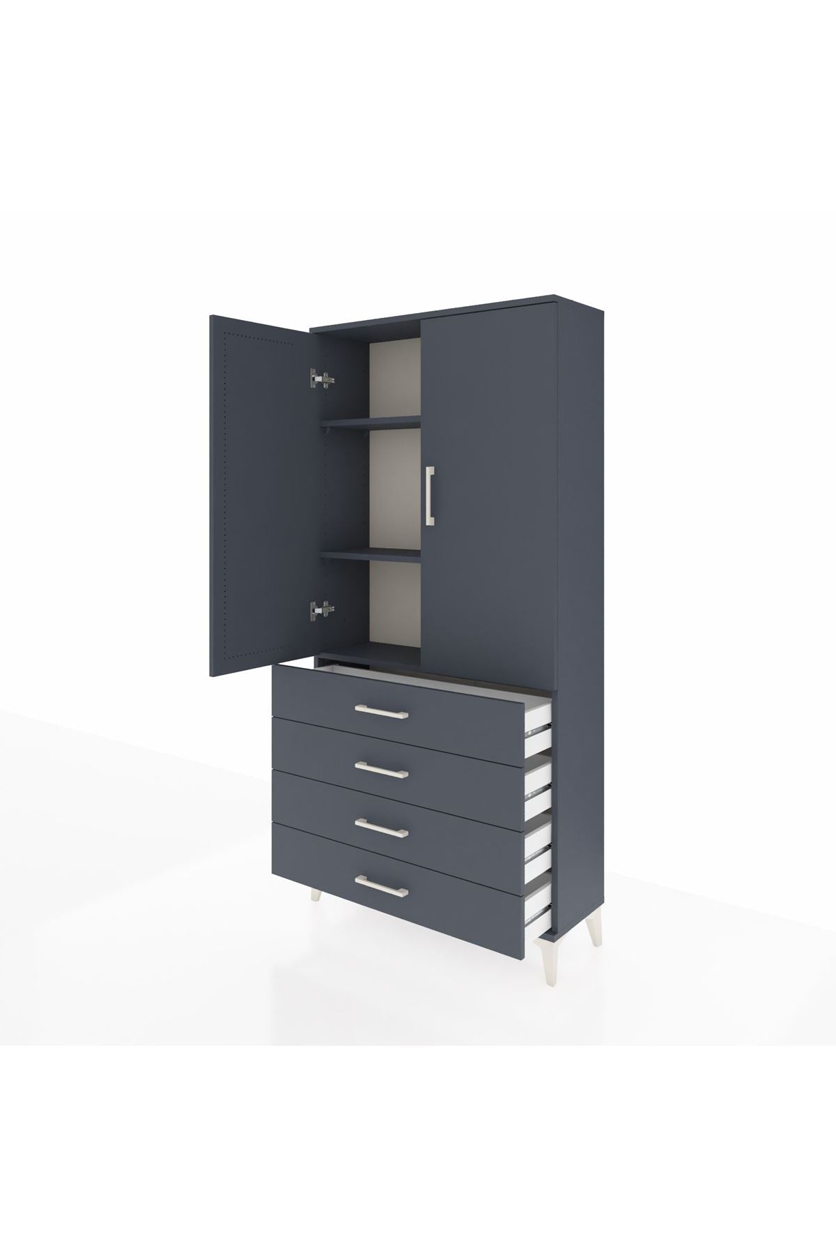 Arges Dolap 3 Raflı 4 Çekmeceli 2 Kapaklı 88x30x182 Antrasit-Antrasit