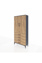 Arges Dolap 3 Raflı 4 Çekmeceli 2 Kapaklı 88x30x182 Antrasit-Çam