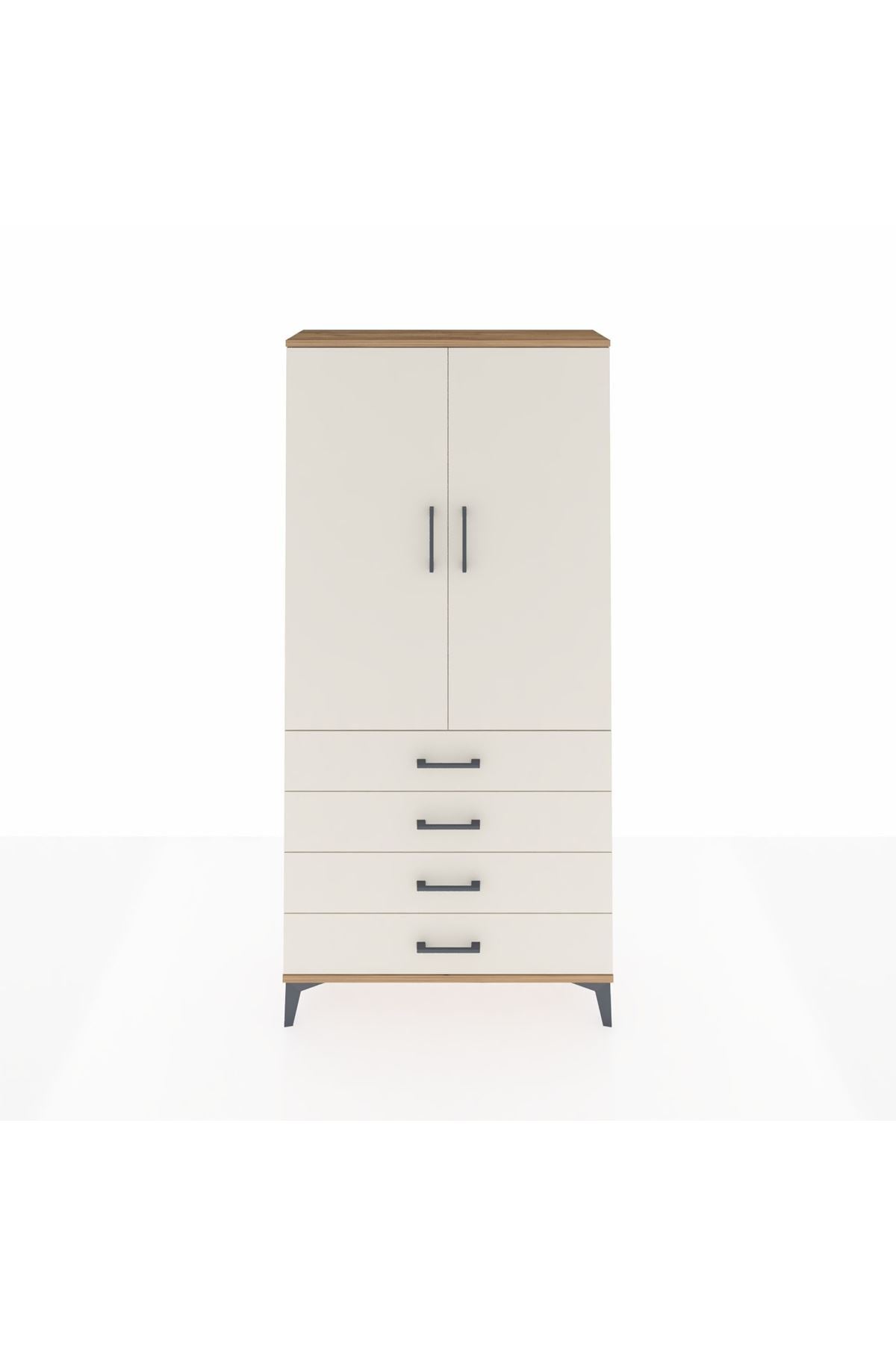 Arges Dolap 3 Raflı 4 Çekmeceli 2 Kapaklı 88x30x182 Çam-Aytaşı